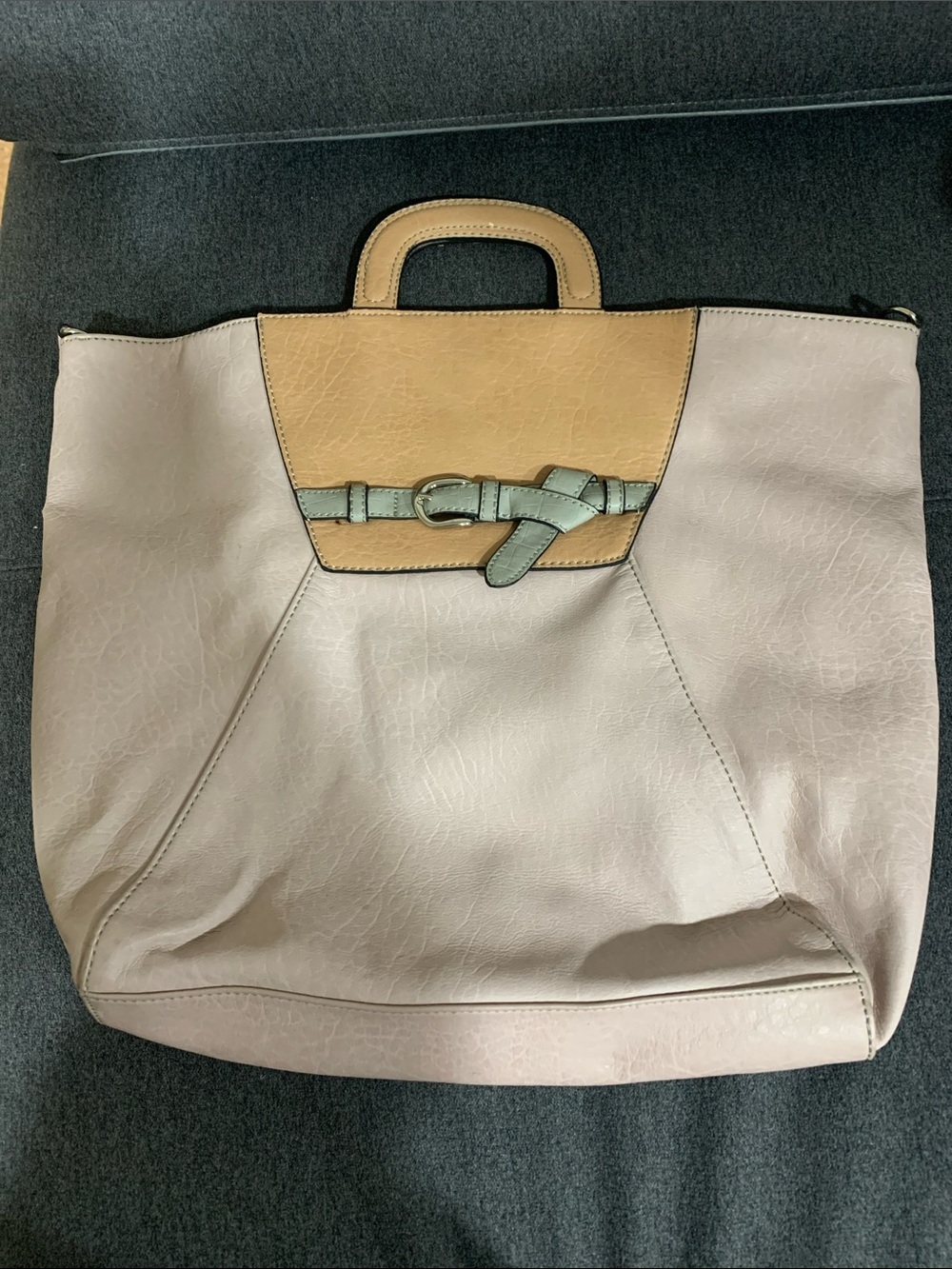 Light pink Cream and Tan Tote with Mint Buckle Accent
